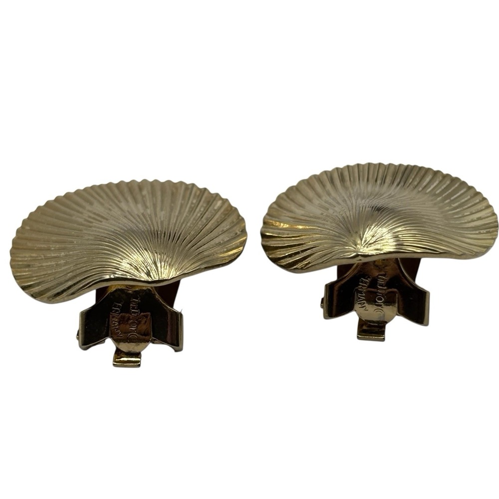 Christian Dior Earrings Sea Shell Clip On Vintage 70s Gold Tone Vacation Germany - Picture 16 of 16